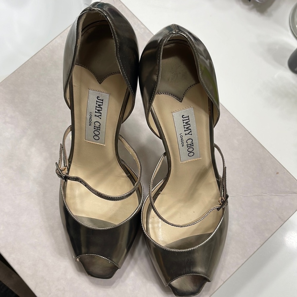 Jimmy Choo chrome metallic 38 1/2 heels